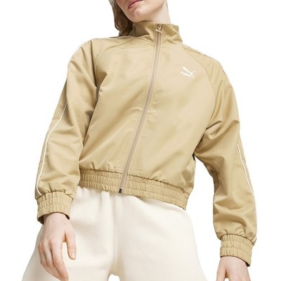 PUMA T7 Small Logo Full Zip Track Jacket Womens Beige Casual Athletic Outerwear