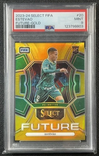 ESTEVAO PSA 9 2023 PANINI SELECT FIFA SOCCER #20 ROOKIE FUTURE GOLD PRIZM RC /10