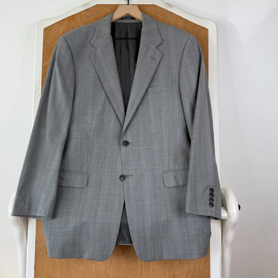 Theory Suit Mens 42R Gray Pinstripe 2 Button 100% Wool Pants 36x31 Flat Front - Image 2 of 4
