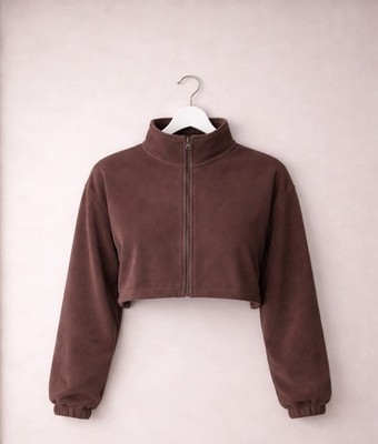 New Qinsen Brown Warm Zip Up Half Jacket Size Small Warm And Comfortable #102