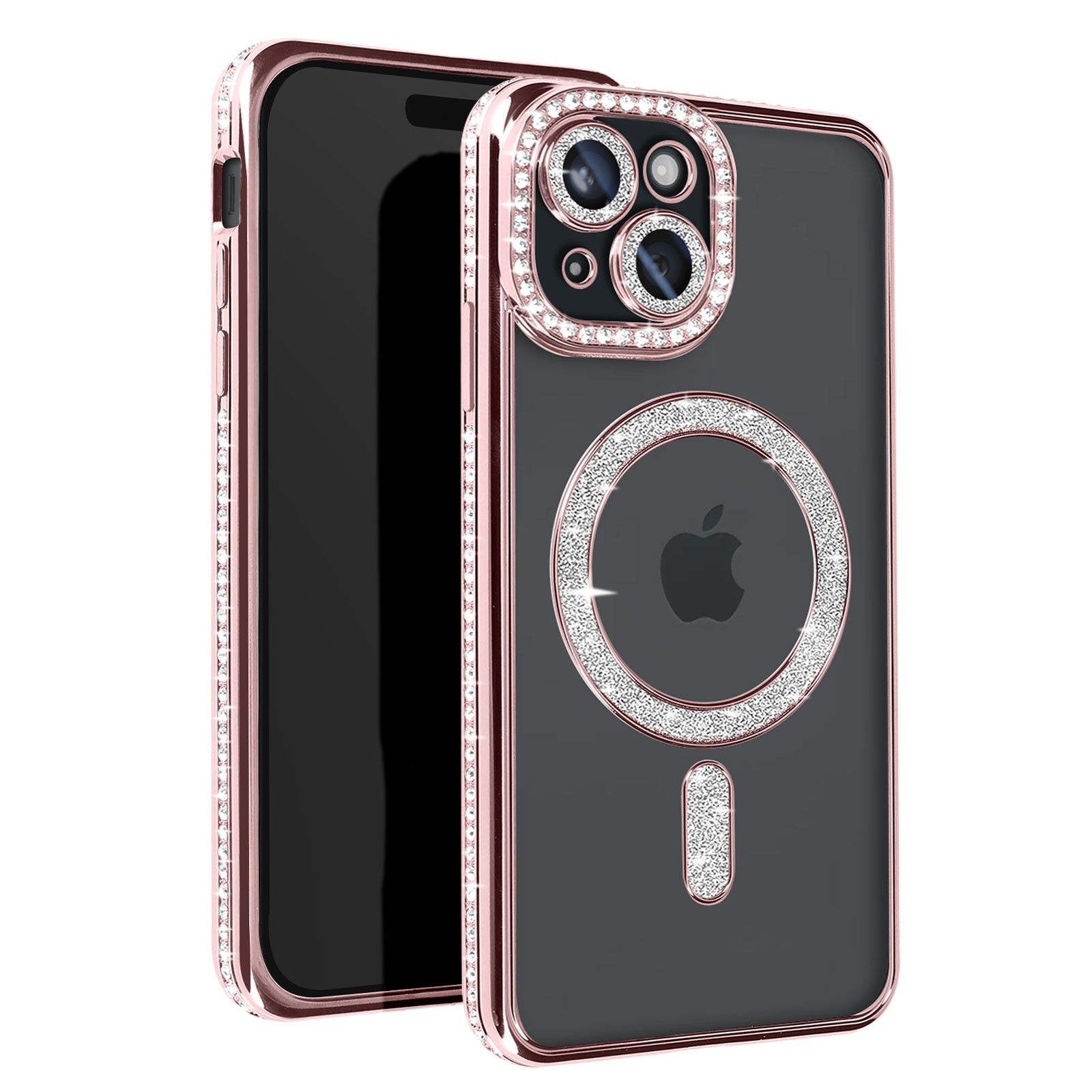 Coque iPhone 15 antichoc avec bord strass et diamant anti-rayures