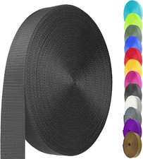 Heavy Duty Nylon Webbing Strap, 1" 1.5", 12 Yards, Black