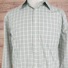 Stafford Dress Shirt Mens 18 34/35 Green Check Regular Fit Travel Super Shirt