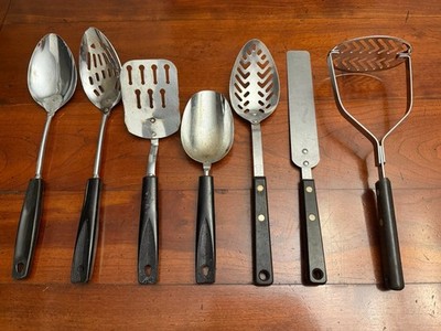 Vintage Mid Century Kitchen Utensil Lot of 7 Ekco Forge, Foley, Black Handles