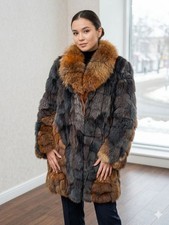 Vintage Real Fox Fur Coat Patchwork Colorblock Long Jacket Boho size L