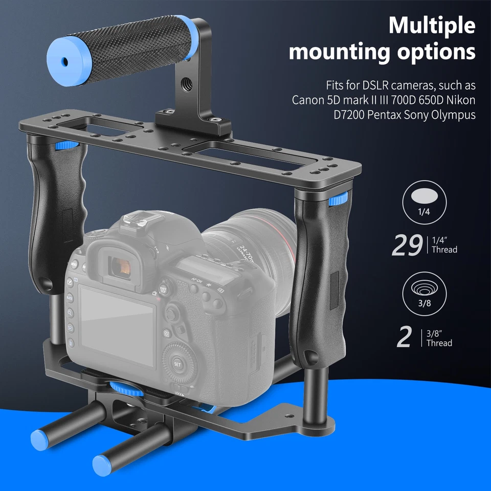 NEEWER CG-MFD Camera Cage Kit w/Handle & Grips, 15mm Rods, Black+Blue - Image 4 of 4