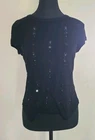 BK1 HM Women's Rhinestone Embellished Black Short Sleeve Keyhole Top Size S
