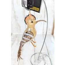 Robert Stanley Hoopoe Bird Glass Ornament Gold Brown Feathered Woodpecker NWT