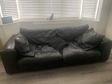 Black Leather 3 Seater Sofa Pad Arms Solid Plain 230x110x80cm
