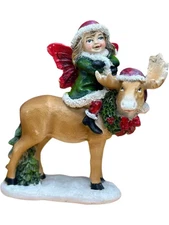 Christmas Fairy Riding Moose Figurine – Holiday Decor & Winter Faerie