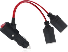 1 to 2 Car Cigarette Lighter Splitter with Switch,12-24V Car Charger Splitter wi