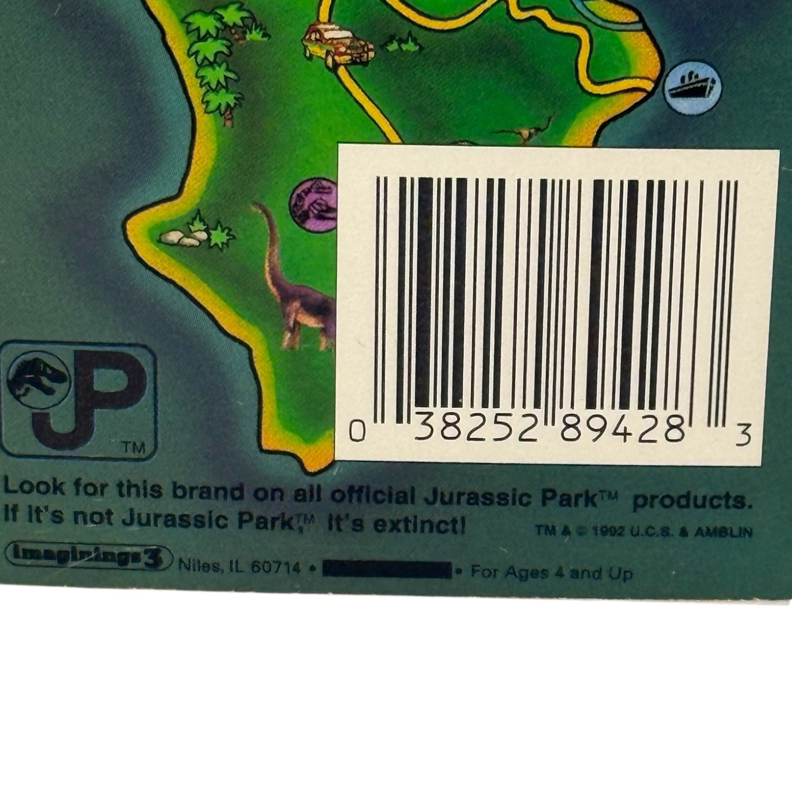 VTG 1992 Jurassic Park 3x5 Notepad Dillophosaurus SUV Scene Map Back Unused Memo