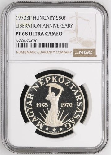 1970 Hungary 50 Forint Liberation Strobl Silver NGC PF 68 ULTRA CAMEO