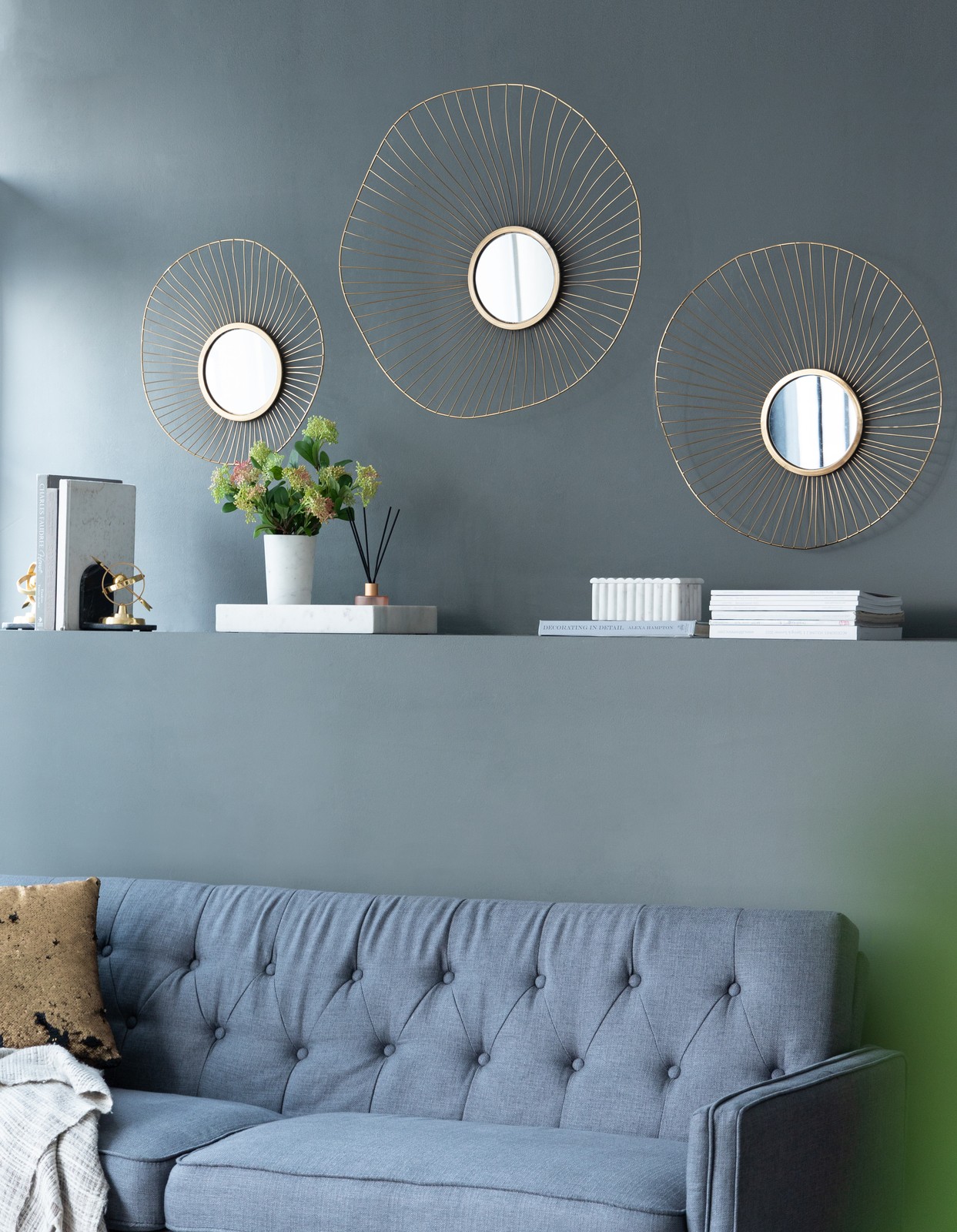 Set of 3 Wall Mirror Abstract designed Wall mirrors with Gold Frame