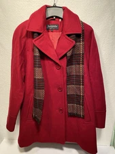 Vtg Forcaster of Boston Peacoat Wool Blend Classic Preppy w/ Plaid Scarf Sz 8