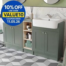 Traditional Double Vanity Basin Unit & Shelving Bathroom Furniture Green
