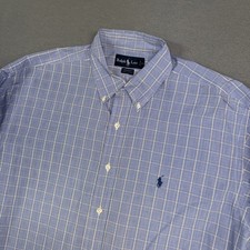Ralph Lauren Shirt Mens 17 32/33 Blue Check Yarmouth Long Sleeve Button Down