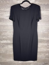 Black Button Back Sheer Beaded Sleeve Elegant Formal Dress Sz 12 Whimsigoth Flaw