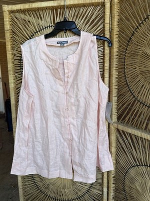 Go Silk Woman Pink Linen Button Down Shirt Size 2X Sleeveless Tank New With Tag