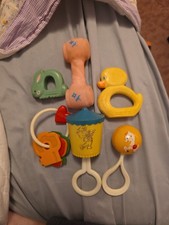 Vintage Lot of 6 Baby Rattles Duck Horse Bunny Keys 1977 First Years Etc