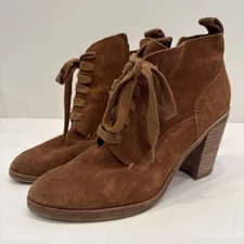 DOLCE VITA Womens Brown Suede Leather Ankle Boot 8 Stani Lace-up Chunk Heel