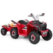 6V Kids Electric ATV Quad Car with Detachable Trailer-Red - Color: Red