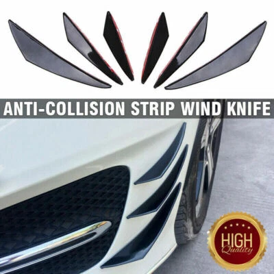 GEARMONSTER 6x Gloss Black Car Front Bumper Lip Splitter Fins Body Spoiler Canards Fin Lip