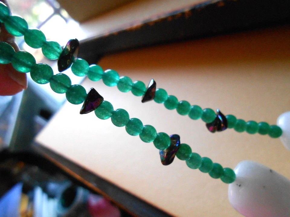 Collar de piedras preciosas aventurinas de jade magnesita verde mosaico 18 mm Foto 4 de 4