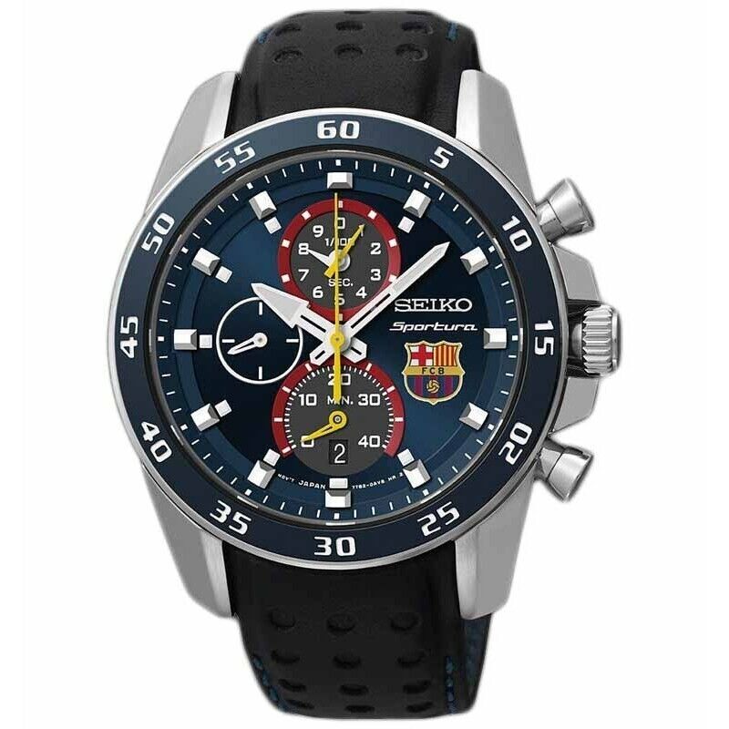 SEIKO Sportura SPC089P1 FC Barcelona Quartz Chronograph Watch 7T82 FCB