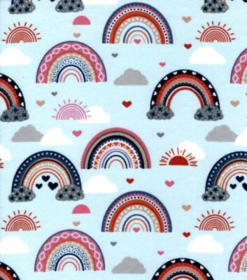 NURSERY FLANNEL Sewing Fabric 1 .444 Yards (52'') x 42'' RAINBOW SHOWERS