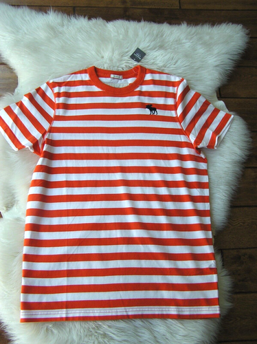 NWT Abercrombie & Fitch Men's Red White Striped Muscle T-Shirt XL
