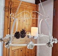 ❀ Küchenkrone Oval 50cm x 34cm Rosen Nostalgie Metall Weiß Kräuterkrone Wurst L