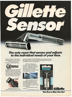 Vintage Print Ad Gillette Sensor Razor - Adjusts To The Needs Of Your Face 1992