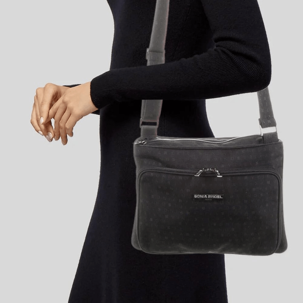 Sonia Rykiel Black Monogram Signature Logo Nylon Shoulder Sonia Rykiel Black Monogram Signature Logo Nylon Shoulder