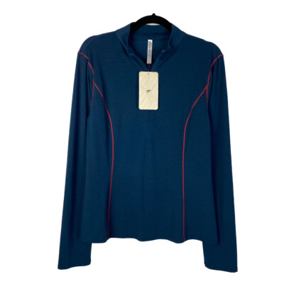 New Fabletics Wool Base Layer Long Sleeve 1/4 Zip Top Blue Size XL