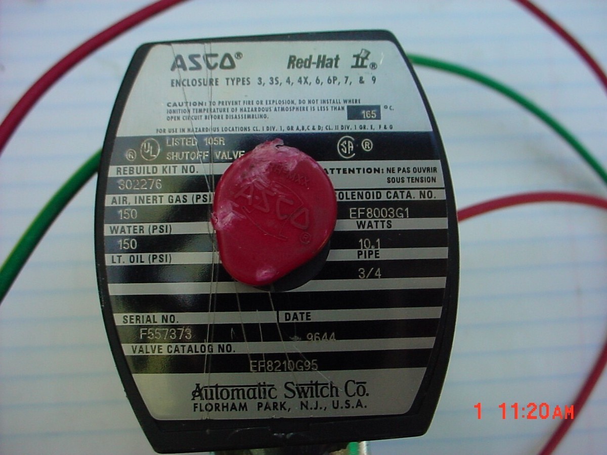 Électrovanne ASCO Red Hat 8210G094V - Laiton - 120V AC - 1/2" - 150 PSI - NEUVE