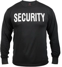 T-Shirt Long Sleeve Security Tactical 2-Sided  Military  Black Rothco 60222 