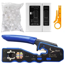 RJ45 pass through Crimping Tool Kit, Tester, Wire Stripper, 20 Cat6 Connectors