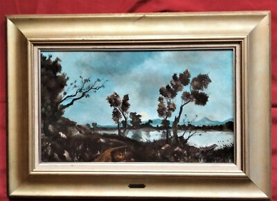 Beautiful Oil Of Xx Th Century Signed J. Bardy '' Twilight On the Lake ''