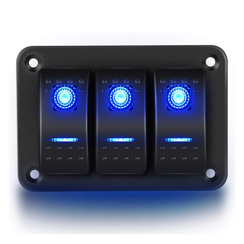 3 Gang Toggle Rocker Switch Panel For Car Boat Marine RV Truck Blue LED 12V-24V