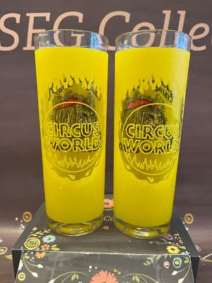 Ringling Brothers & Barnum & Bailey Circus World Yellow Glass SET of 2 EUC VTG