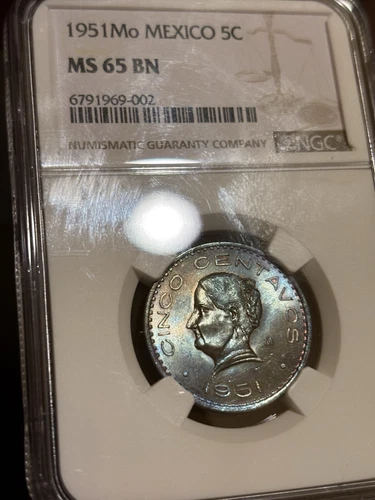 1951 Mexico 5 C Ms 65 Ngc Beautiful Tone!