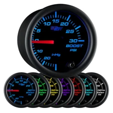 52mm Black Face Turbo Boost / Vacuum Pressure PSI Gauge w 7 Colors & Hose Kit