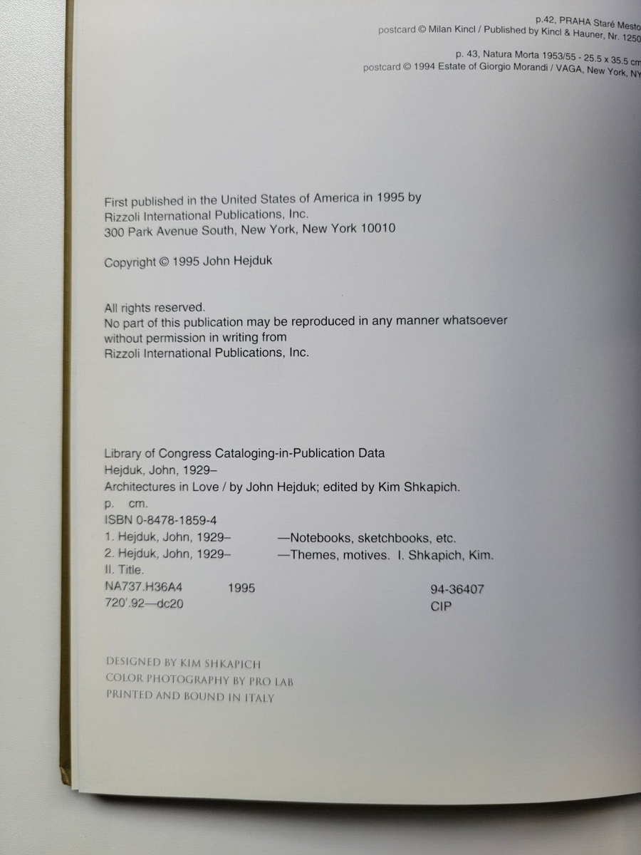 Architectures in Love : Sketchbook Notes by John Hejduk (1995