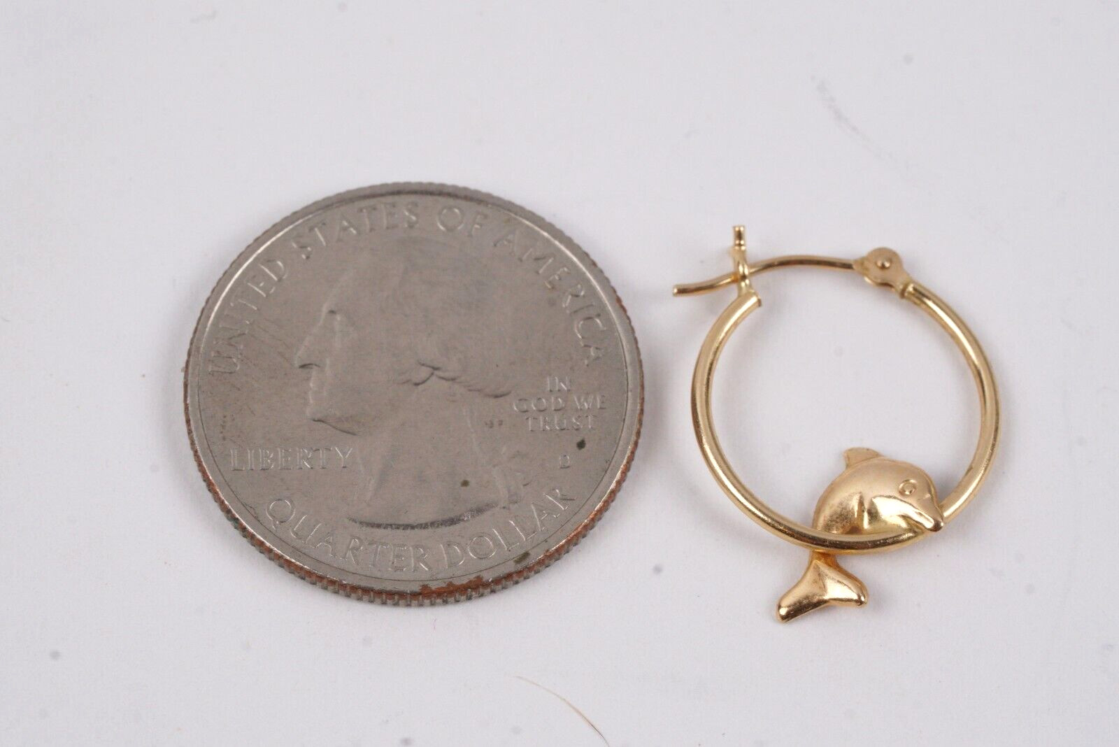 Dolphin Solid 14k Yellow Gold Jumping Huggie Dang… - image 6