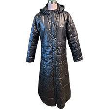 Euc Italian Moda Long Black Quilted Puffer Hooded Coat Jacket Coat Size Large