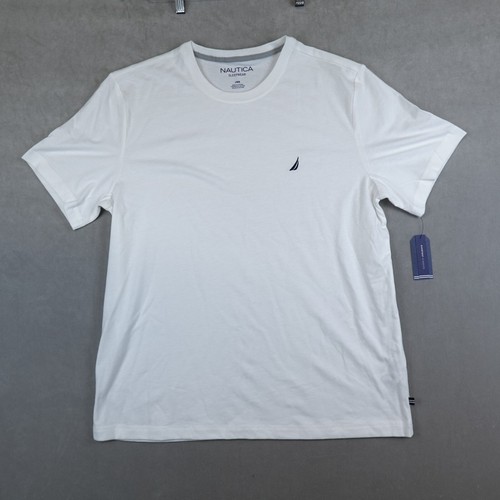 Neu mit Etikett Nautica Nachtwäsche T-Shirt Herren Large weiß Rundhalsausschnitt Kurzarm
