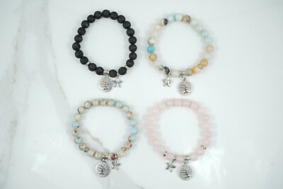 ARMBAND SEESTERN Kristall Jaspis Jade Rosenquarz Lavastein Schmuck