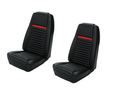 1969 Mach I Highback Seat Cover Upholstery Set - Front Only - Black w/Red Stripe