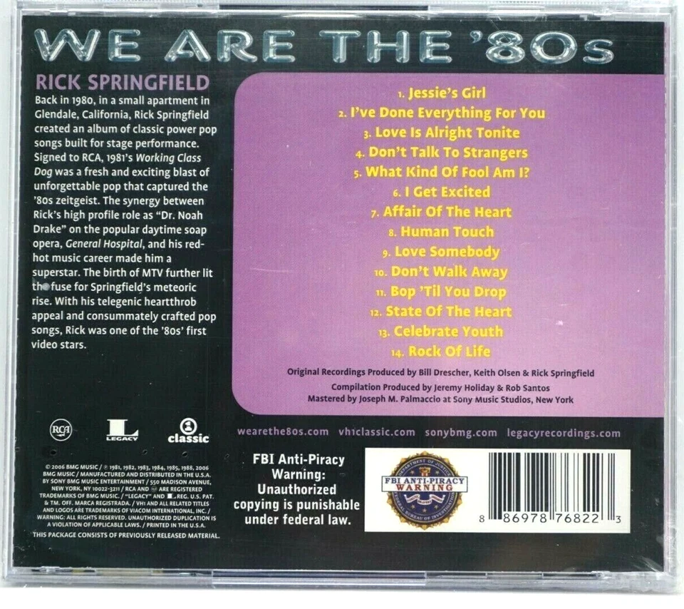 Rick Springfield : We Are The 80's (Best Of) - CD Album - Jessie's Girl - HTF - Image 2 of 2